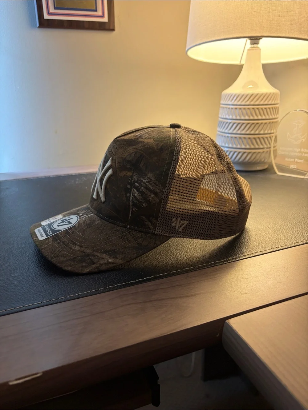 New York Yankees Camo Trucker Hat by '47 - Brown